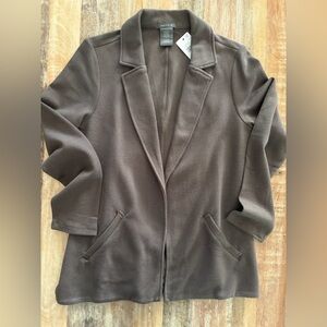 NWT Matty M Pebble Knit Blazer Jacket Size M Taupe Open Front Pockets